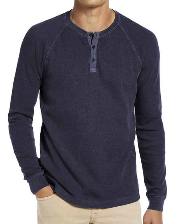 SHOPIQAT New Men's Round Neck Waffle Henley T-Shirt - Premium from shopiqat - Just $8.900! Shop now at shopiqat