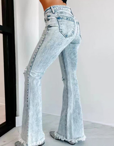 SHOPIQAT Women's Long Ripped Flares Washed High Waist Jeans - Premium  from shopiqat - Just $12.900! Shop now at shopiqat