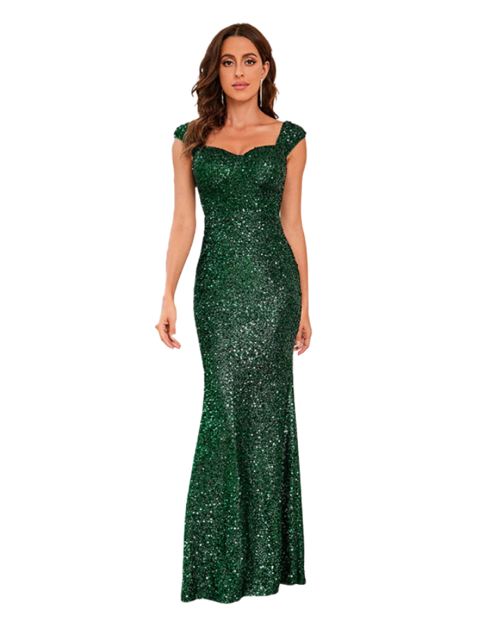 SHOPIQAT Woman's Sequin Temperament Green Sling Mid Waist Party Long Floor Dress - Premium  from shopiqat - Just $17.900! Shop now at shopiqat