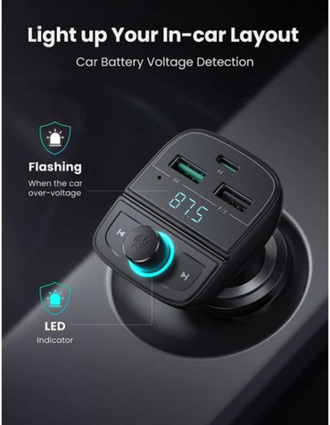 Ugreen Car Bluetooth Adapter - Bluetooth FM Transmitter for Car PD/QC 3.0 Car Charger