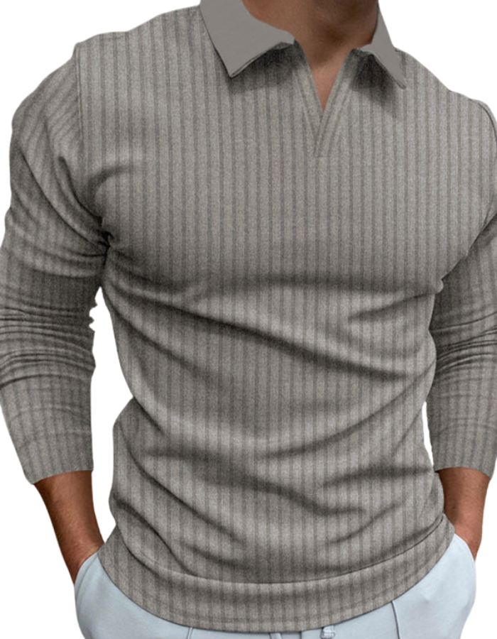 SHOPIQAT Casual Stand-Up Collar Stretch Vertical Strip Long-Sleeve V-Neck Polo Shirt - Premium from shopiqat - Just $8.250! Shop now at shopiqat