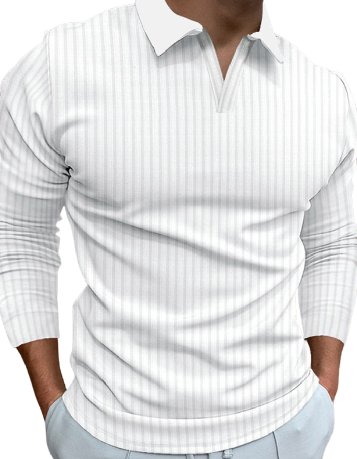 SHOPIQAT Casual Stand-Up Collar Stretch Vertical Strip Long-Sleeve V-Neck Polo Shirt - Premium  from shopiqat - Just $8.250! Shop now at shopiqat