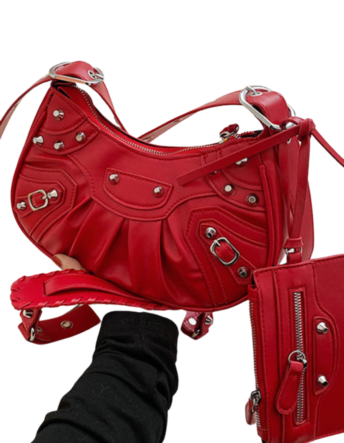 SHOPIQAT Rivet Heavy Industry Pleated Shoulder Underarm Messenger Bag - Premium from shopiqat - Just $9.300! Shop now at shopiqat