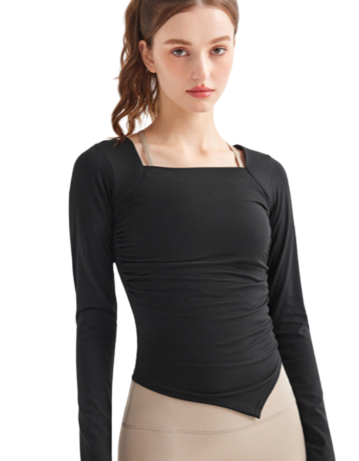 SHOPIQAT New Square Collar Irregular Hem Sports Long-Sleeved Quick-Drying Running Fitness Yoga Top - Premium from shopiqat - Just $7.900! Shop now at shopiqat