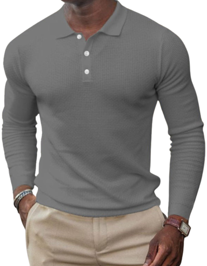 SHOPIQAT Men's Solid-Colour Button-Down Long-Sleeve Polo Shirt - Premium from shopiqat - Just $7.750! Shop now at shopiqat