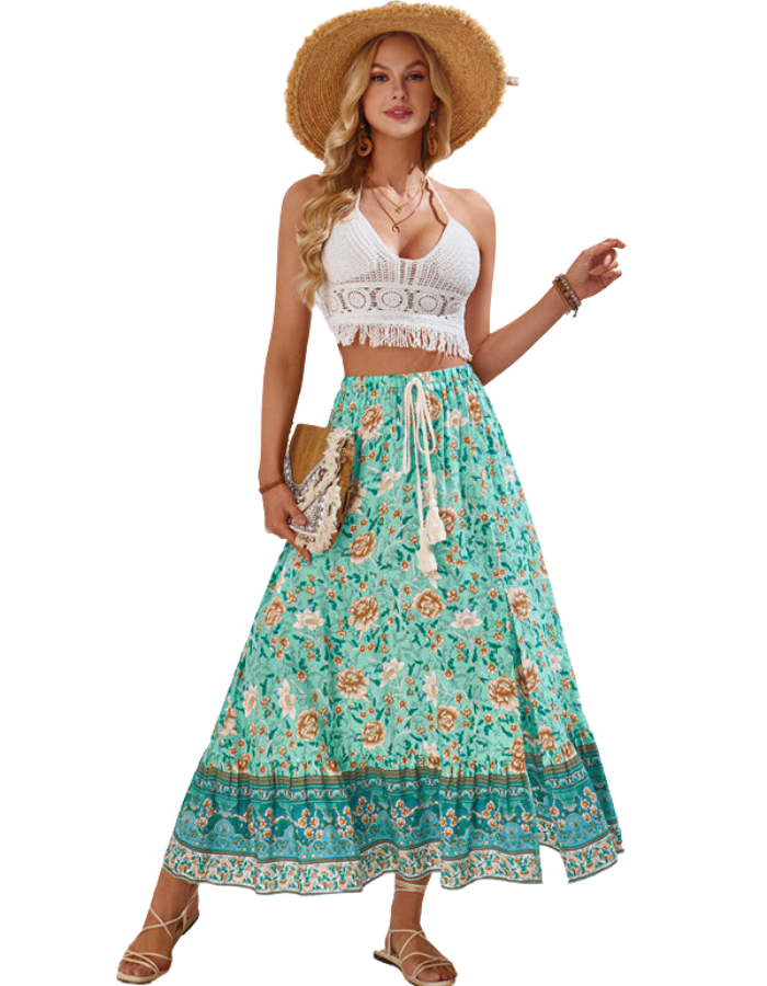 SHOPIQAT New Casual Bohemian Printed Waist Drawstring Skirt - Premium  from shopiqat - Just $8.200! Shop now at shopiqat