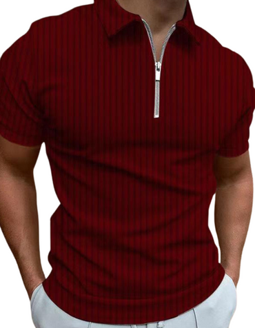 SHOPIQAT Men's New Zipper Striped Short-Sleeved Lapel Casual Polo Shirt - Premium from shopiqat - Just $6.990! Shop now at shopiqat