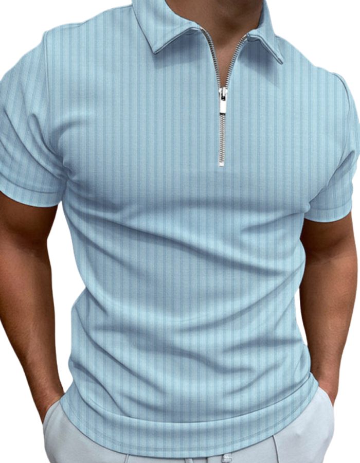 SHOPIQAT Men's New Zipper Striped Short-Sleeved Lapel Casual Polo Shirt - Premium from shopiqat - Just $6.990! Shop now at shopiqat