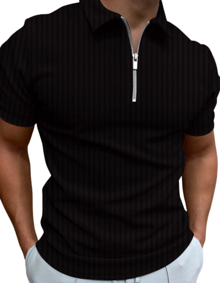 SHOPIQAT Men's New Zipper Striped Short-Sleeved Lapel Casual Polo Shirt - Premium  from shopiqat - Just $6.990! Shop now at shopiqat