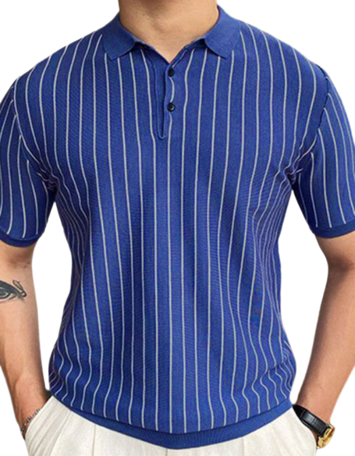 SHOPIQAT Summer New Striped Sweater Short-Sleeved Lapel Business Polo Shirt - Premium from shopiqat - Just $8.990! Shop now at shopiqat