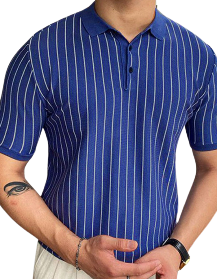 SHOPIQAT Summer New Striped Sweater Short-Sleeved Lapel Business Polo Shirt - Premium from shopiqat - Just $8.990! Shop now at shopiqat