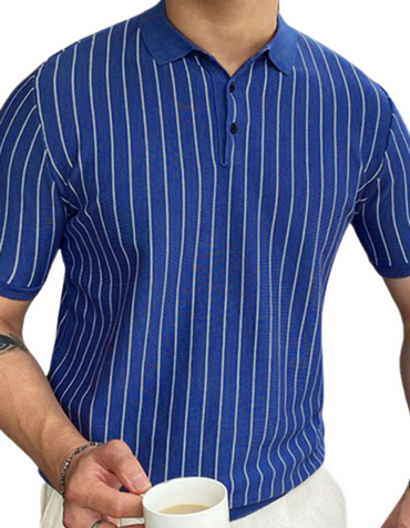SHOPIQAT Summer New Striped Sweater Short-Sleeved Lapel Business Polo Shirt - Premium  from shopiqat - Just $8.990! Shop now at shopiqat