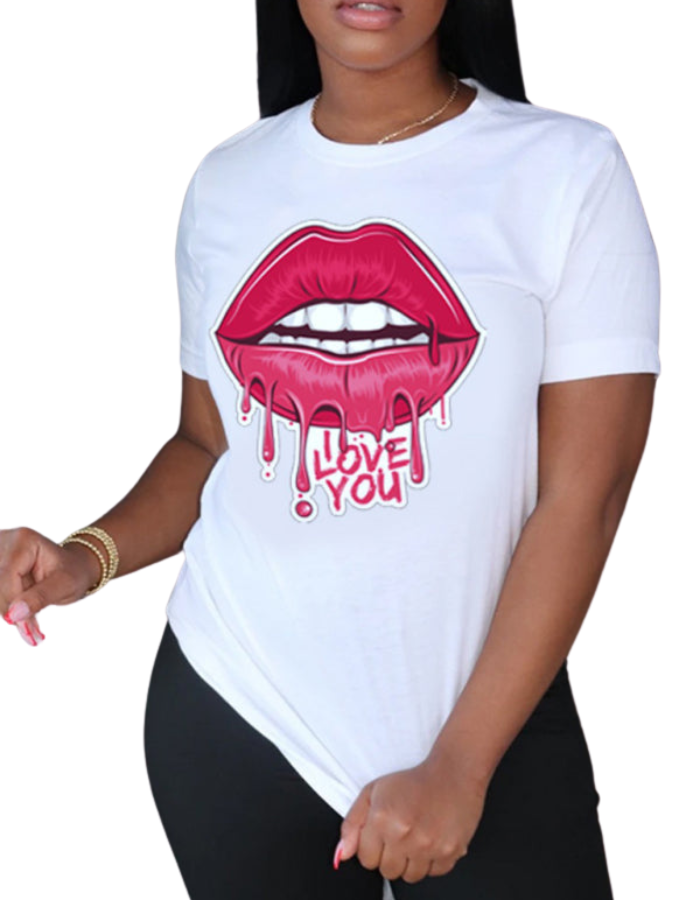 SHOPIQAT Leopard Lips Round Neck Short-Sleeved T-Shirt - Premium  from shopiqat - Just $5.500! Shop now at shopiqat