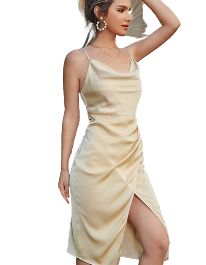 SHOPIQAT Women's Pile Neck Slit Open Back Sling Dress - Premium  from shopiqat - Just $10.750! Shop now at shopiqat