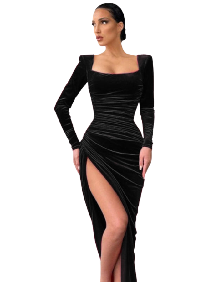 SHOPIQAT Ladies Square Neck High Waist Split Mini Gown Dress - Premium from shopiqat - Just $9.900! Shop now at shopiqat