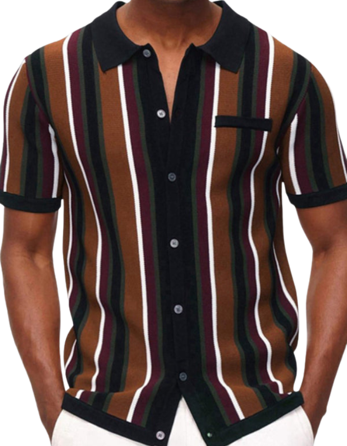 SHOPIQAT Men's Single Breasted Colour Contrast Stripe Short Sleeve Shirt - Premium  from shopiqat - Just $9.500! Shop now at shopiqat