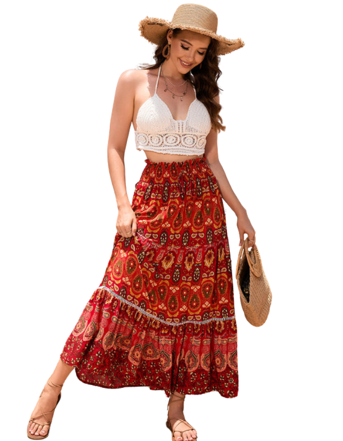 SHOPIQAT New Women's Bohemian Hollow Printed Patchwork Skirt - Premium from shopiqat - Just $8.600! Shop now at shopiqat