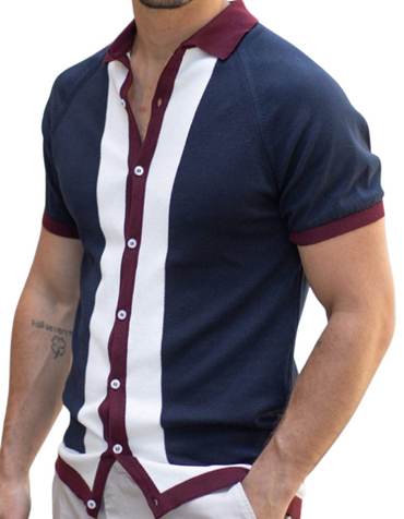 SHOPIQAT Men's Single Breasted Paneled Colour Contrast Short Sleeve Shirt - Premium from shopiqat - Just $9.250! Shop now at shopiqat
