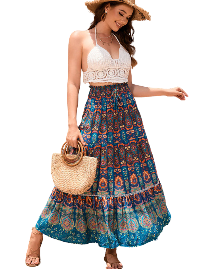 SHOPIQAT New Women's Bohemian Hollow Printed Patchwork Skirt - Premium from shopiqat - Just $8.600! Shop now at shopiqat