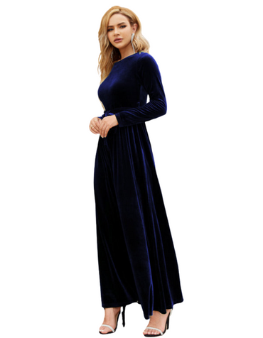 SHOPIQAT Women's Round Neck Belted Gold Velvet Dress - Premium from shopiqat - Just $14.950! Shop now at shopiqat