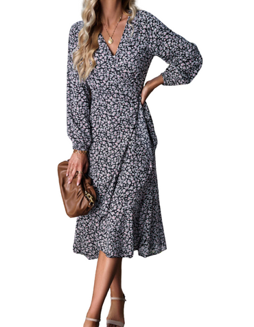 SHOPIQAT Floral Wrap Casual Resort Style Strappy Full Skirt Dress - Premium Dresses from shopiqat - Just $9.900! Shop now at shopiqat