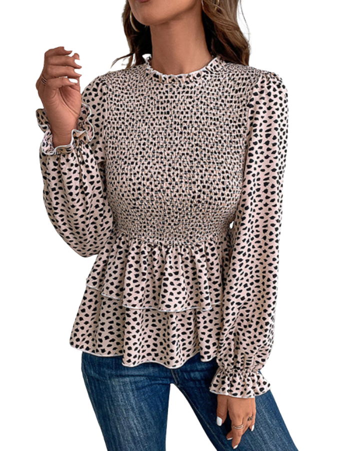 SHOPIQAT New Women's Mid-Collar Printed Long-Sleeved Shirt - Premium from shopiqat - Just $8.500! Shop now at shopiqat