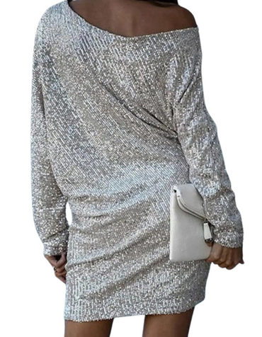 SHOPIQAT New Women's Midi Skirt Oblique Shoulder Sequin Dress Skirt - Premium from kakaclo - Just $11.500! Shop now at shopiqat