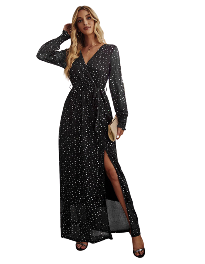 SHOPIQAT Women's Elegant V Neck Long Sleeve Waist Midi Dress - Premium from shopiqat - Just $12.800! Shop now at shopiqat