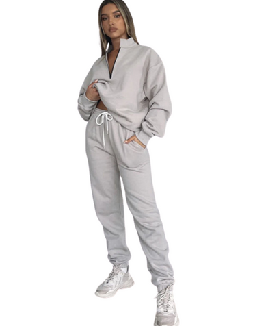 SHOPIQAT Women's New Solid Colour Stand-Up Collar Zipper Pullover Long-Sleeved Sweatshirt and Trousers Suit - Premium from shopiqat - Just $15.900! Shop now at shopiqat