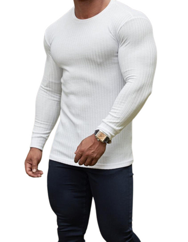 SHOPIQAT Fitness Casual Elastic Vertical Stripe Round Neck Long-Sleeved T-Shirt - Premium from shopiqat - Just $7.100! Shop now at shopiqat