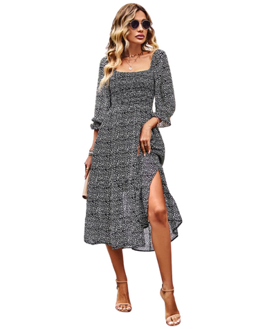 SHOPIQAT Bohemian Square Neck Three Quarter Sleeve Maxi Dress - Premium Dresses from shopiqat - Just $11.900! Shop now at shopiqat