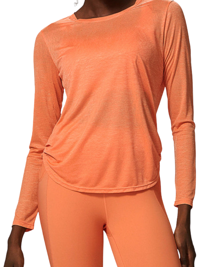 SHOPIQAT Women's Round Neck Curved Hem Long Sleeve Sports Top Quick Dry Breathable Yoga Cover Up - Premium  from shopiqat - Just $5.650! Shop now at shopiqat
