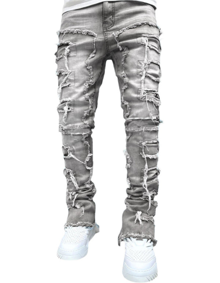SHOPIQAT Men's New Stretch Patch Denim Straight Pants - Premium from shopiqat - Just $13.900! Shop now at shopiqat