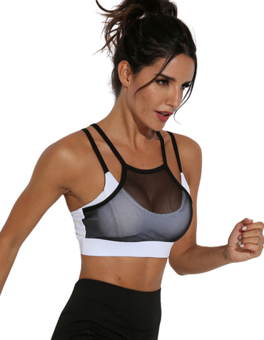 SHOPIQAT New Splicing Mesh Sports Bra Black and White Yoga Fitness Vest with Chest Pad - Premium  from shopiqat - Just $5.250! Shop now at shopiqat