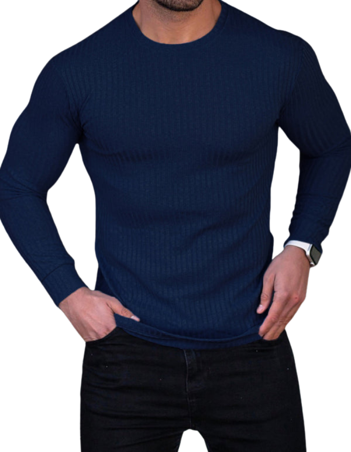SHOPIQAT Fitness Casual Elastic Vertical Stripe Round Neck Long-Sleeved T-Shirt - Premium from shopiqat - Just $7.100! Shop now at shopiqat