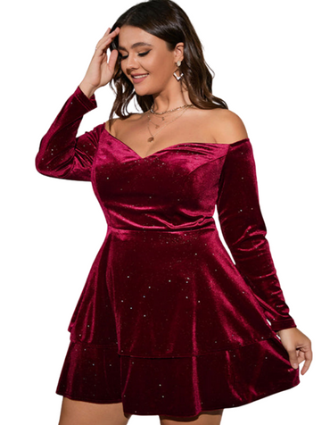 SHOPIQAT Plus Size Deep V Waist Velvet Ball Gown Dress - Premium  from shopiqat - Just $14.500! Shop now at shopiqat