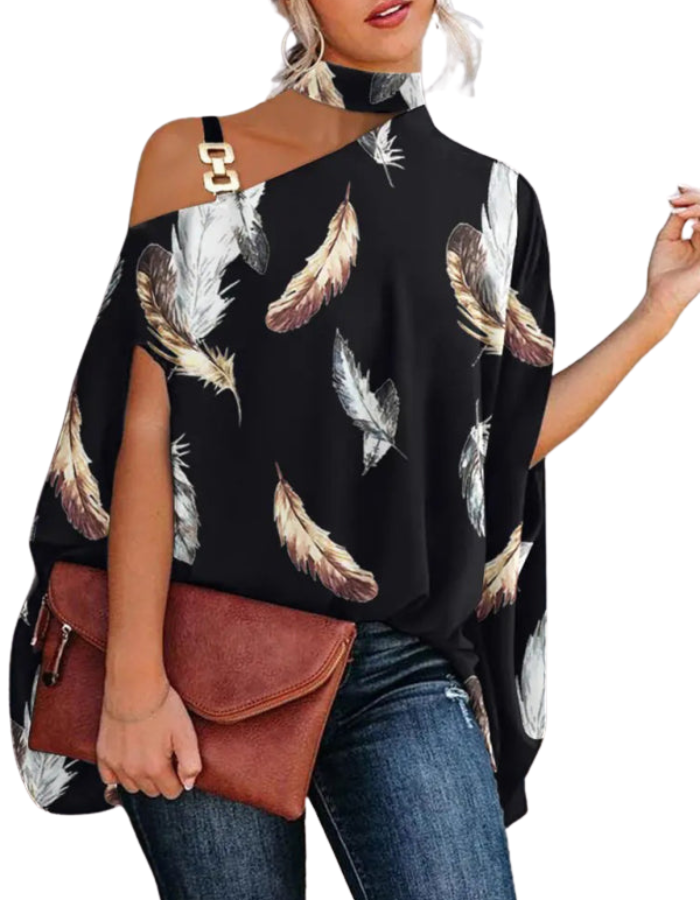 SHOPIQAT Halter Neck Dolman Sleeve Print Shirt Ladies Shirt Women's Clothing - Premium from shopiqat - Just $7.200! Shop now at shopiqat