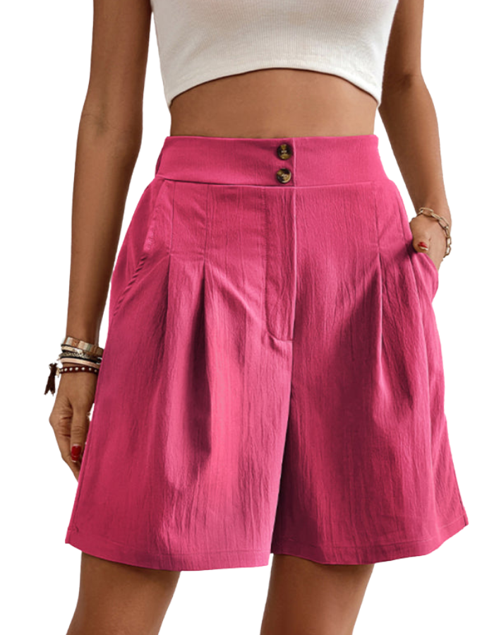 SHOPIQAT Women's High-Waisted Loose 2-Nutton Shorts - Premium from shopiqat - Just $8.100! Shop now at shopiqat