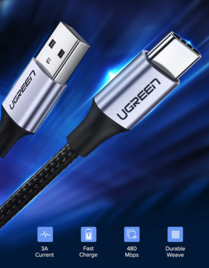 Ugreen USB Type C Cable Nylon Braided 2M - Black