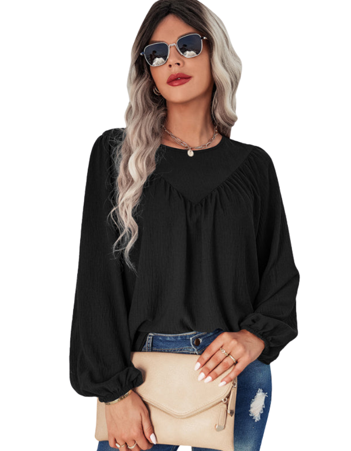 SHOPIQAT Women's Casual Loose Round Neck Solid Color Pullover Shirt - Premium from shopiqat - Just $7.800! Shop now at shopiqat