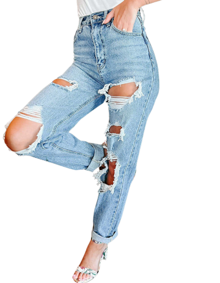 SHOPIQAT Women's Straight High Waist Slimming Ripped Jeans - Premium  from shopiqat - Just $11.300! Shop now at shopiqat