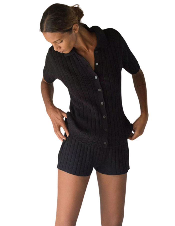 SHOPIQAT Lapel Knitted Short-Sleeved Cardigan Thin Shorts Set - Premium  from shopiqat - Just $12.750! Shop now at shopiqat