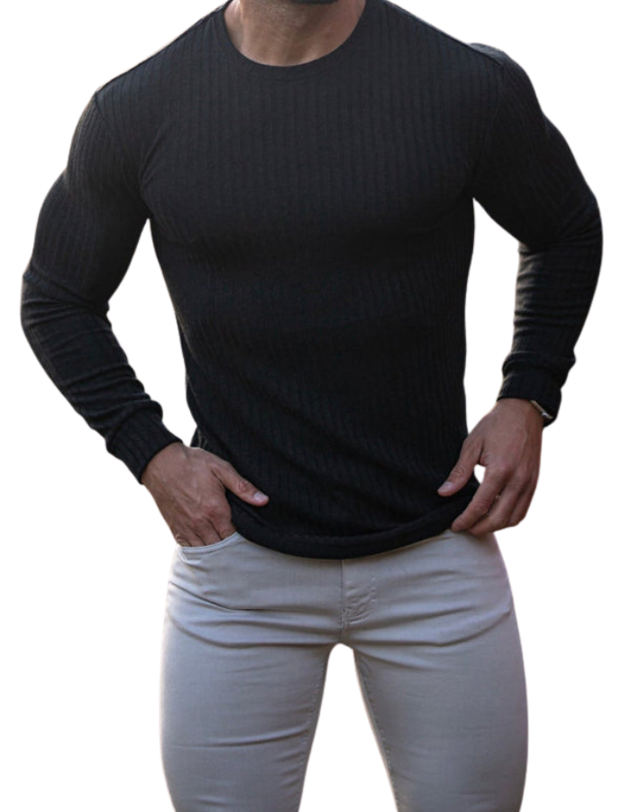 SHOPIQAT Fitness Casual Elastic Vertical Stripe Round Neck Long-Sleeved T-Shirt - Premium from shopiqat - Just $7.100! Shop now at shopiqat