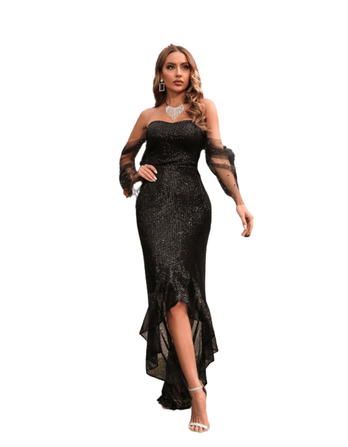 SHOPIQAT Woman's Spring and Summer New Fashion Sequin Mesh Stitching Tube Top Trailing Dress - Premium  from shopiqat - Just $15.900! Shop now at shopiqat