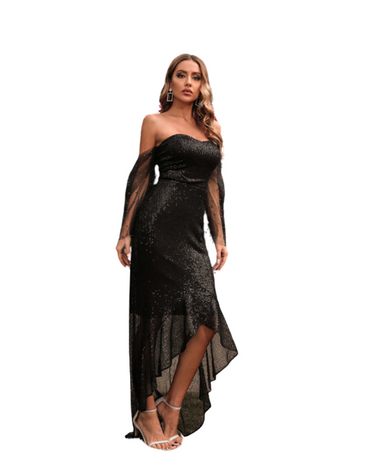 SHOPIQAT Woman's Spring and Summer New Fashion Sequin Mesh Stitching Tube Top Trailing Dress - Premium  from shopiqat - Just $15.900! Shop now at shopiqat