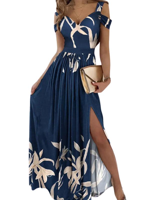 SHOPIQAT Women's Long Dress Printed V-Neck Temperament Sleeveless Slit Dress - Premium  from shopiqat - Just $9.900! Shop now at shopiqat
