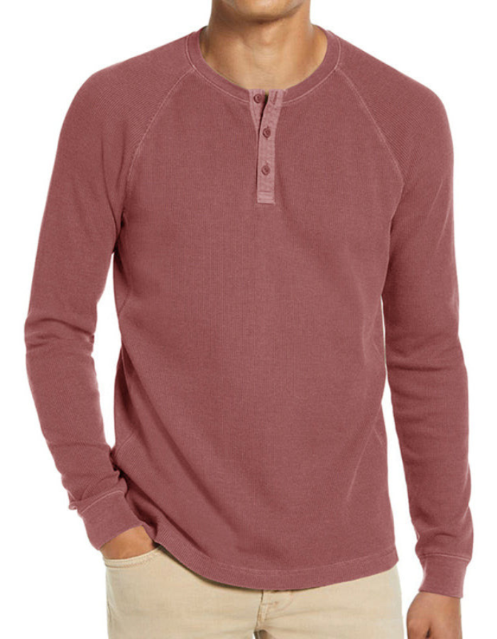 SHOPIQAT New Men's Round Neck Waffle Henley T-Shirt - Premium from shopiqat - Just $8.900! Shop now at shopiqat