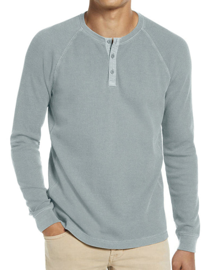 SHOPIQAT New Men's Round Neck Waffle Henley T-Shirt - Premium  from shopiqat - Just $8.900! Shop now at shopiqat