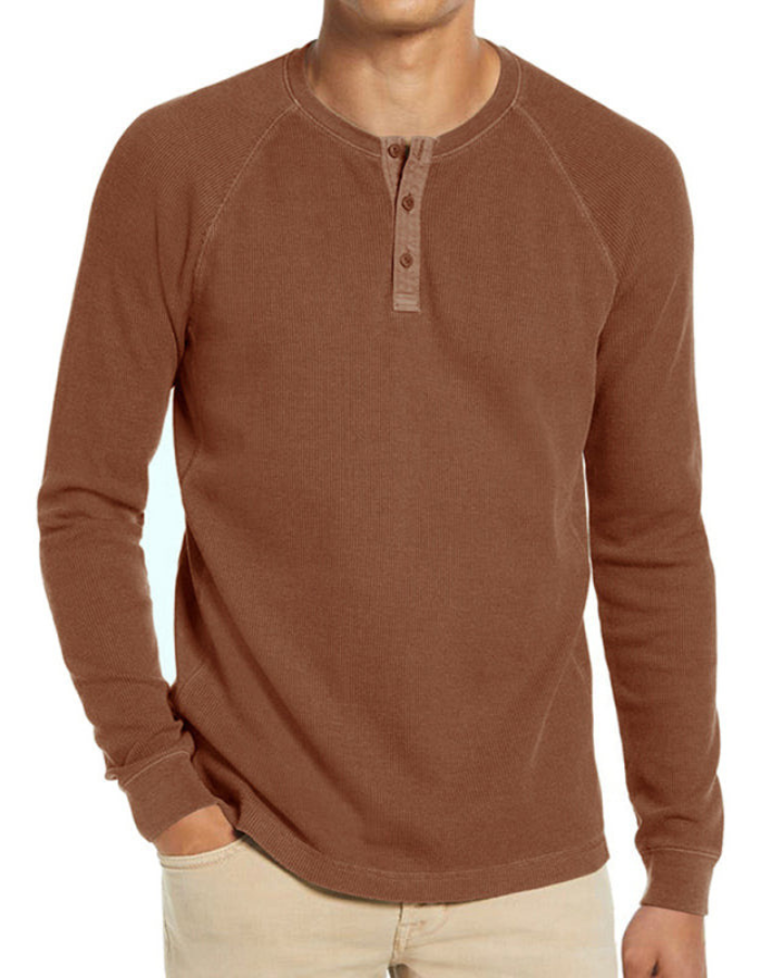SHOPIQAT New Men's Round Neck Waffle Henley T-Shirt - Premium  from shopiqat - Just $8.900! Shop now at shopiqat