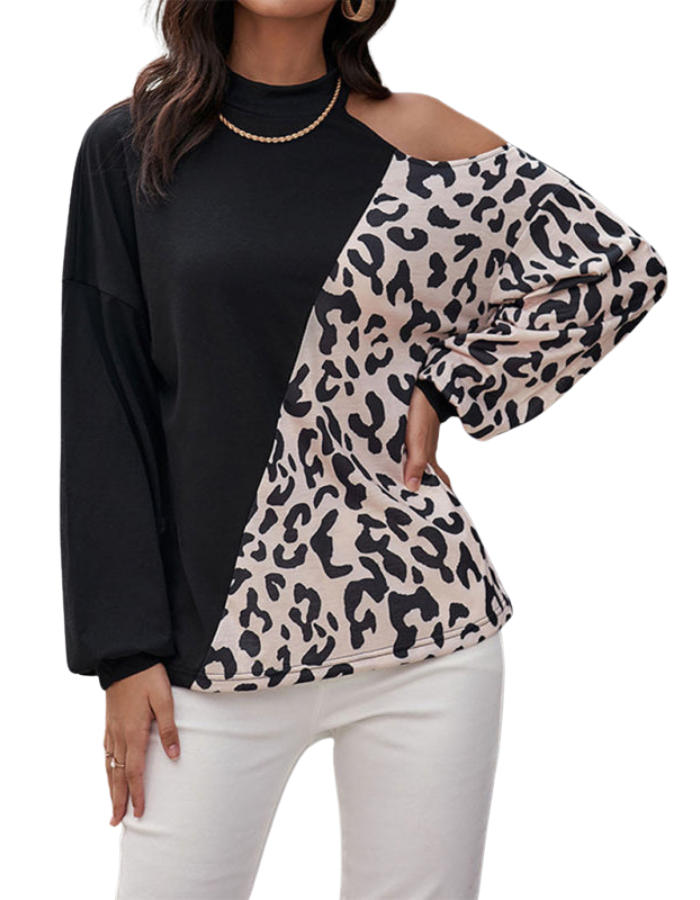 SHOPIQAT Women's Casual Long Sleeve Hollow Off Shoulder Bottoming Shirt Half Turtle Neck Top - Premium  from shopiqat - Just $7.900! Shop now at shopiqat